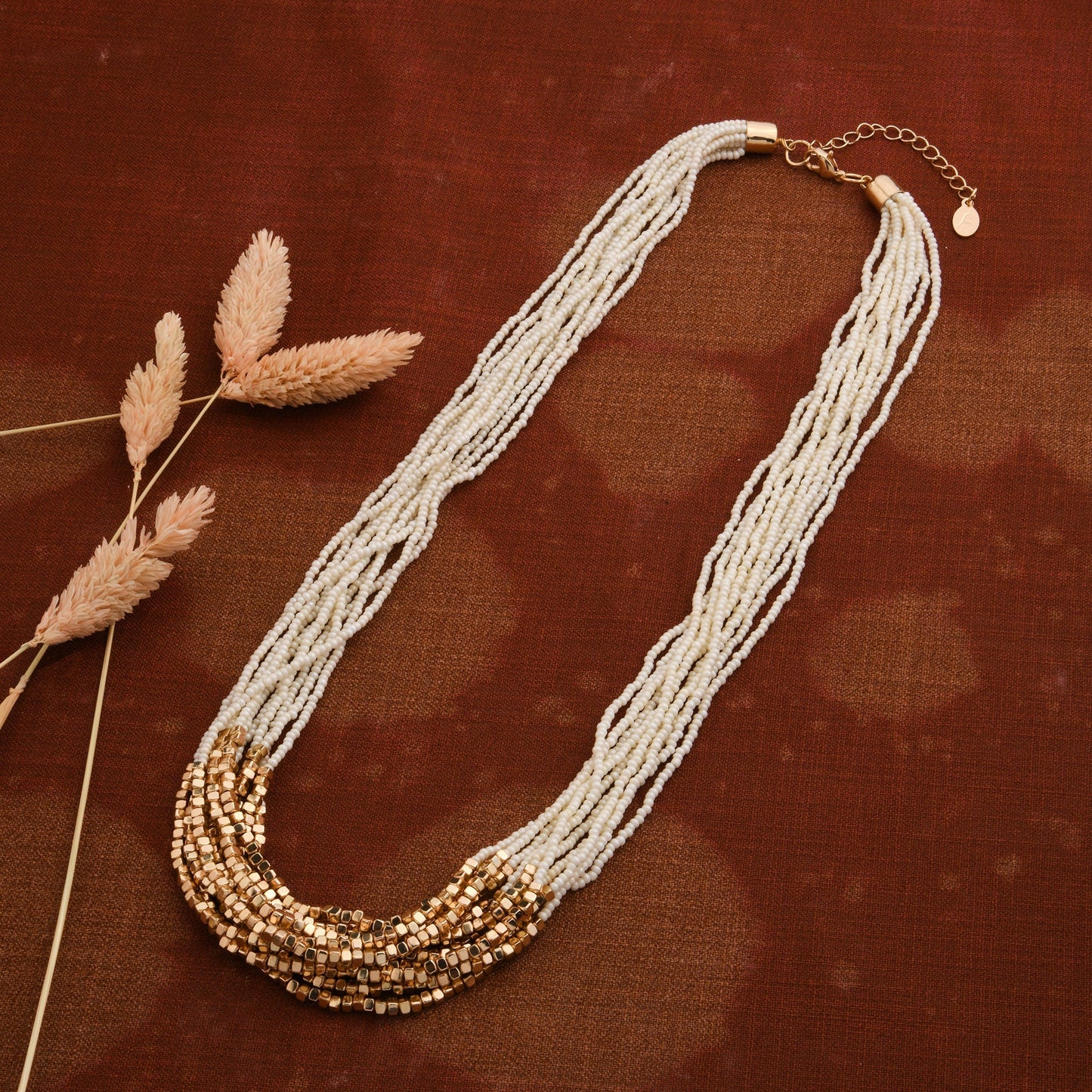 London Women's White Layered Beaded Necklace