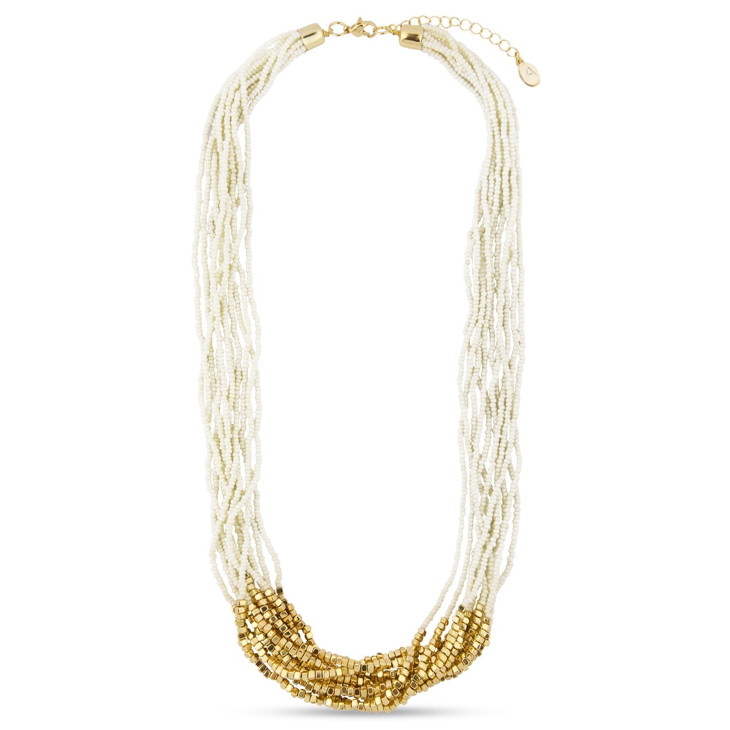 London Women's White Layered Beaded Necklace
