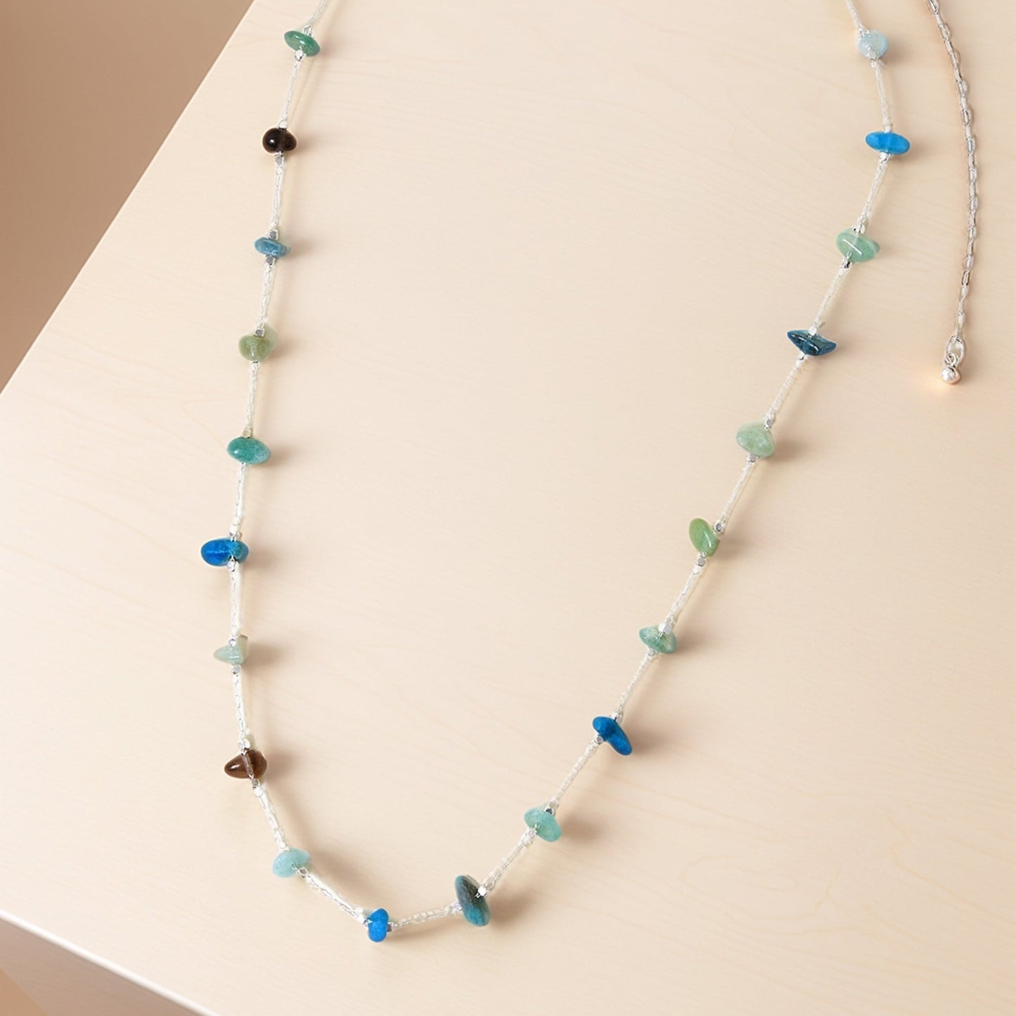 Sterling Silver-Plated Stone Station Necklace