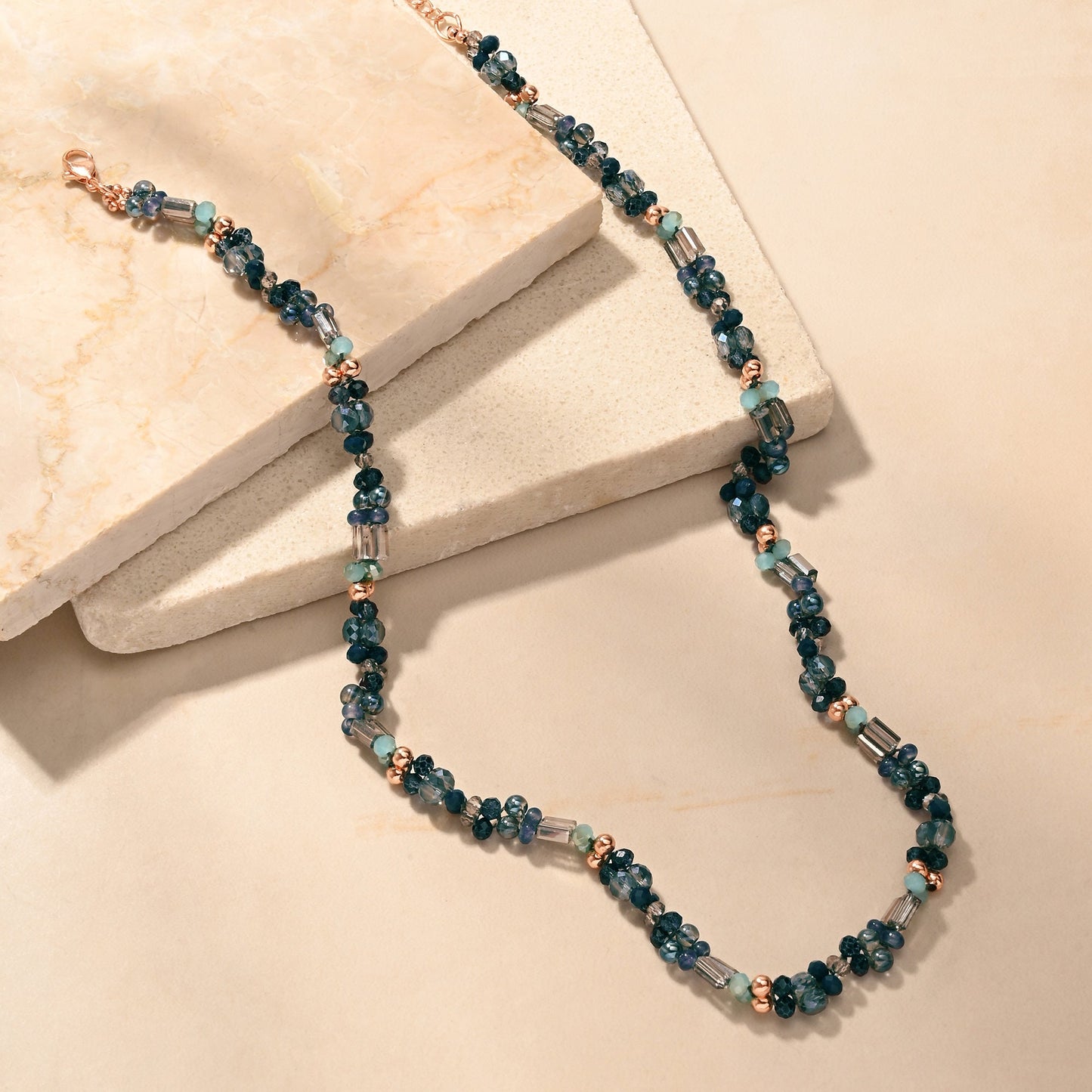 London Women Blue Mixed Bead Collar Necklace
