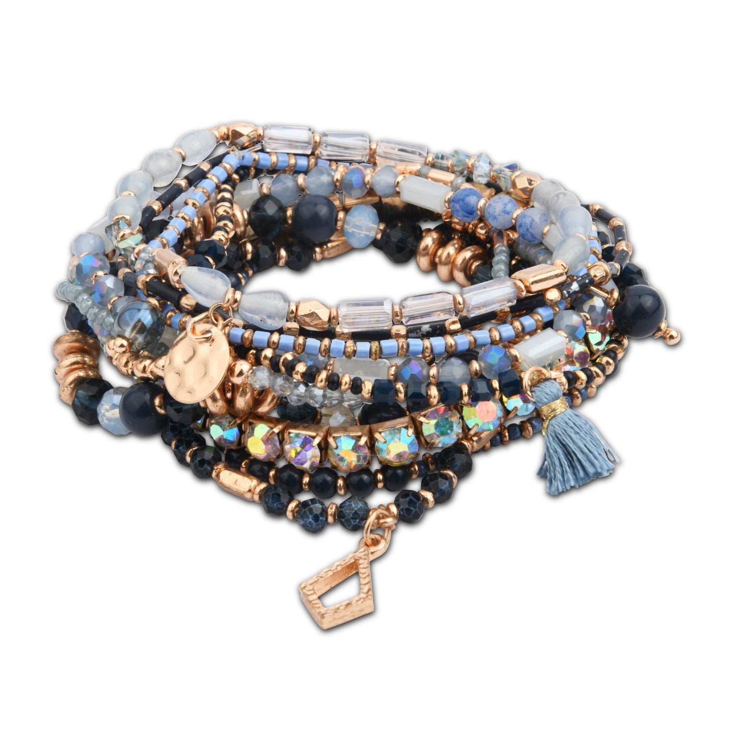 London Women Blue Luxe Beaded Charm Stretch Bracelet Pack Of 11