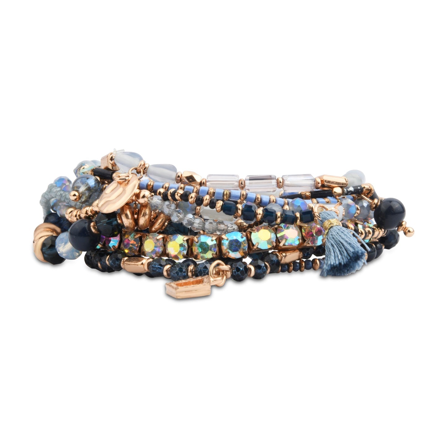 London Women Blue Luxe Beaded Charm Stretch Bracelet Pack Of 11