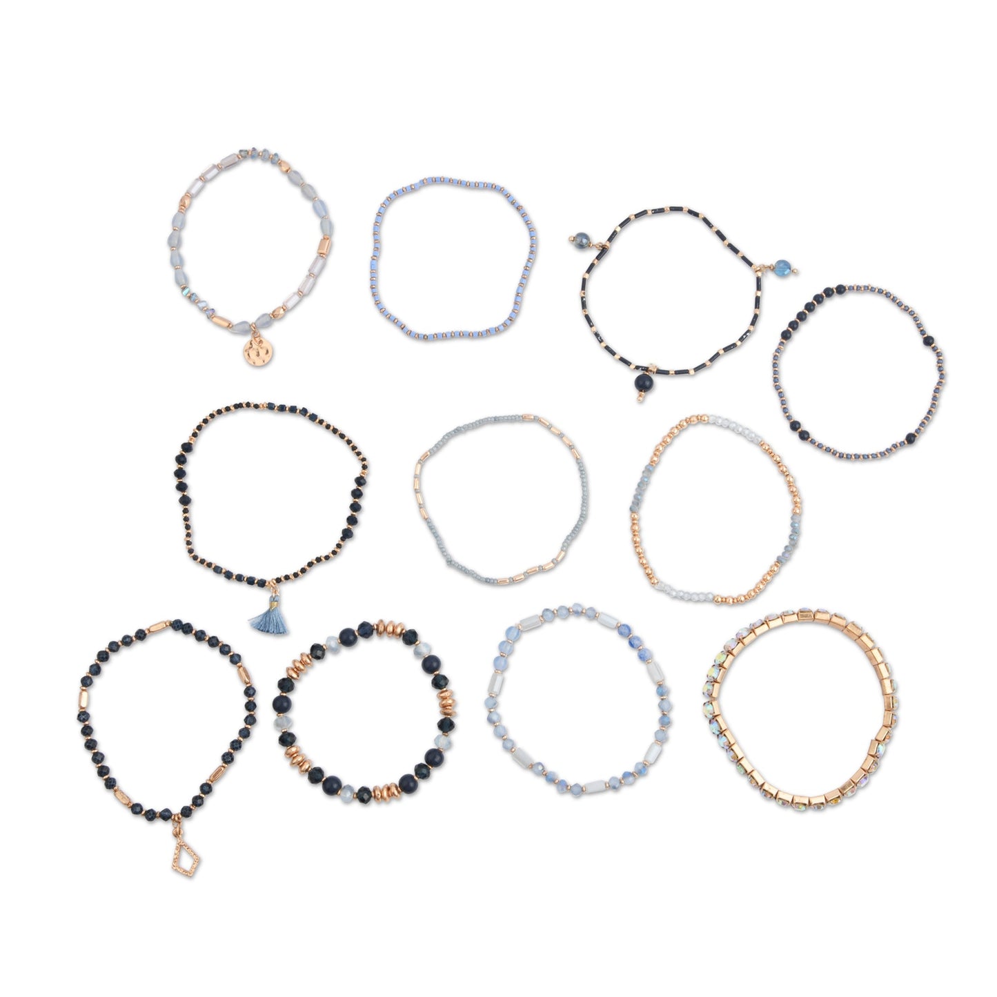 London Women Blue Luxe Beaded Charm Stretch Bracelet Pack Of 11