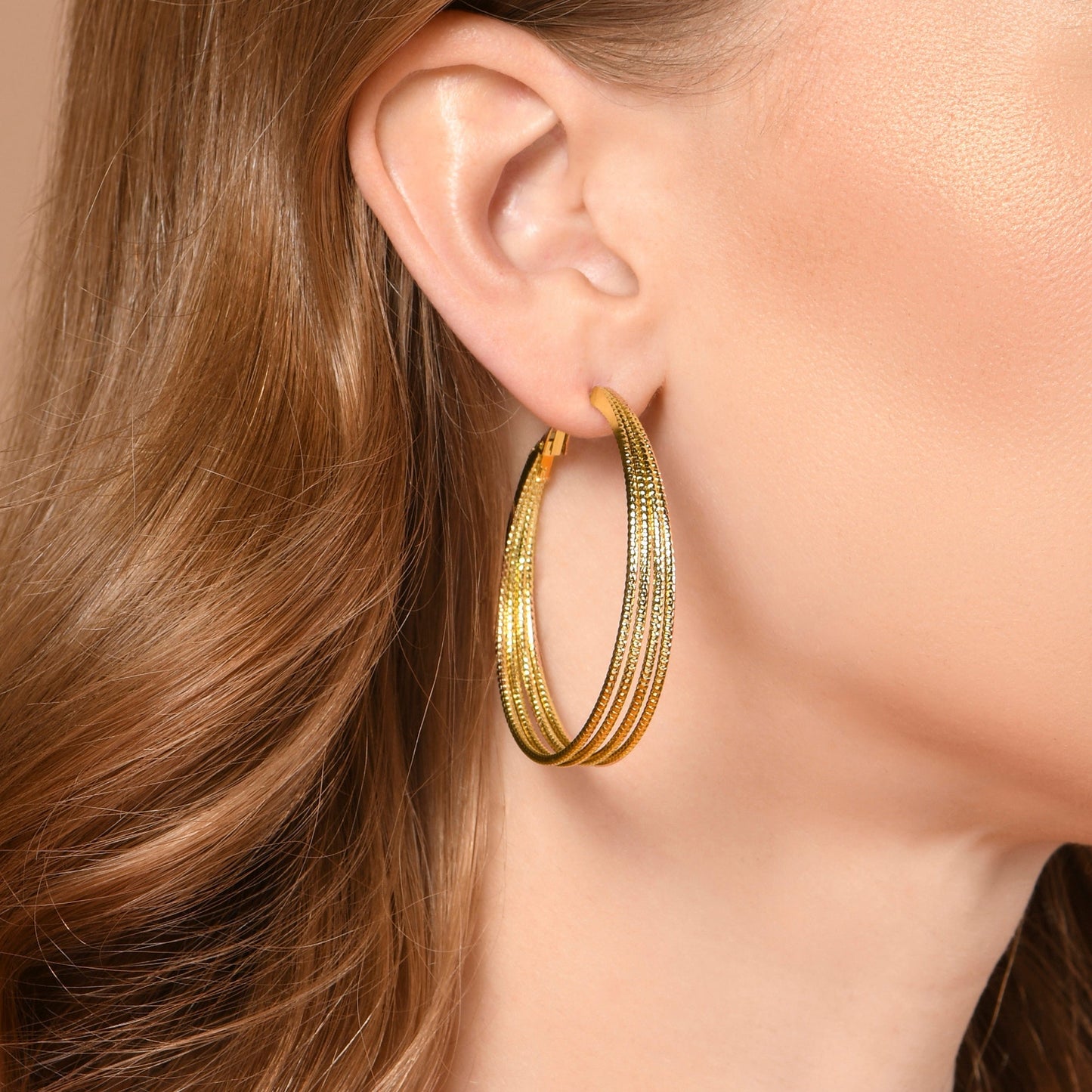 London Women Gold Textured Layer Hoop Earrings