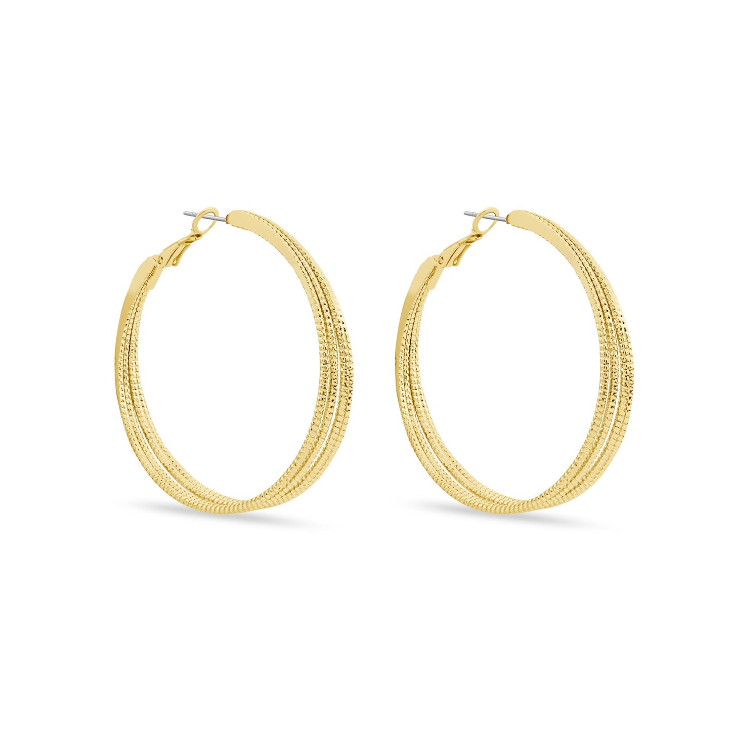 London Women Gold Textured Layer Hoop Earrings