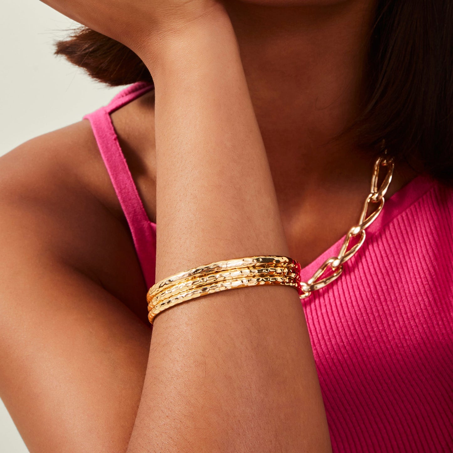 London Women's Gold Textured Bangles Set Of 3