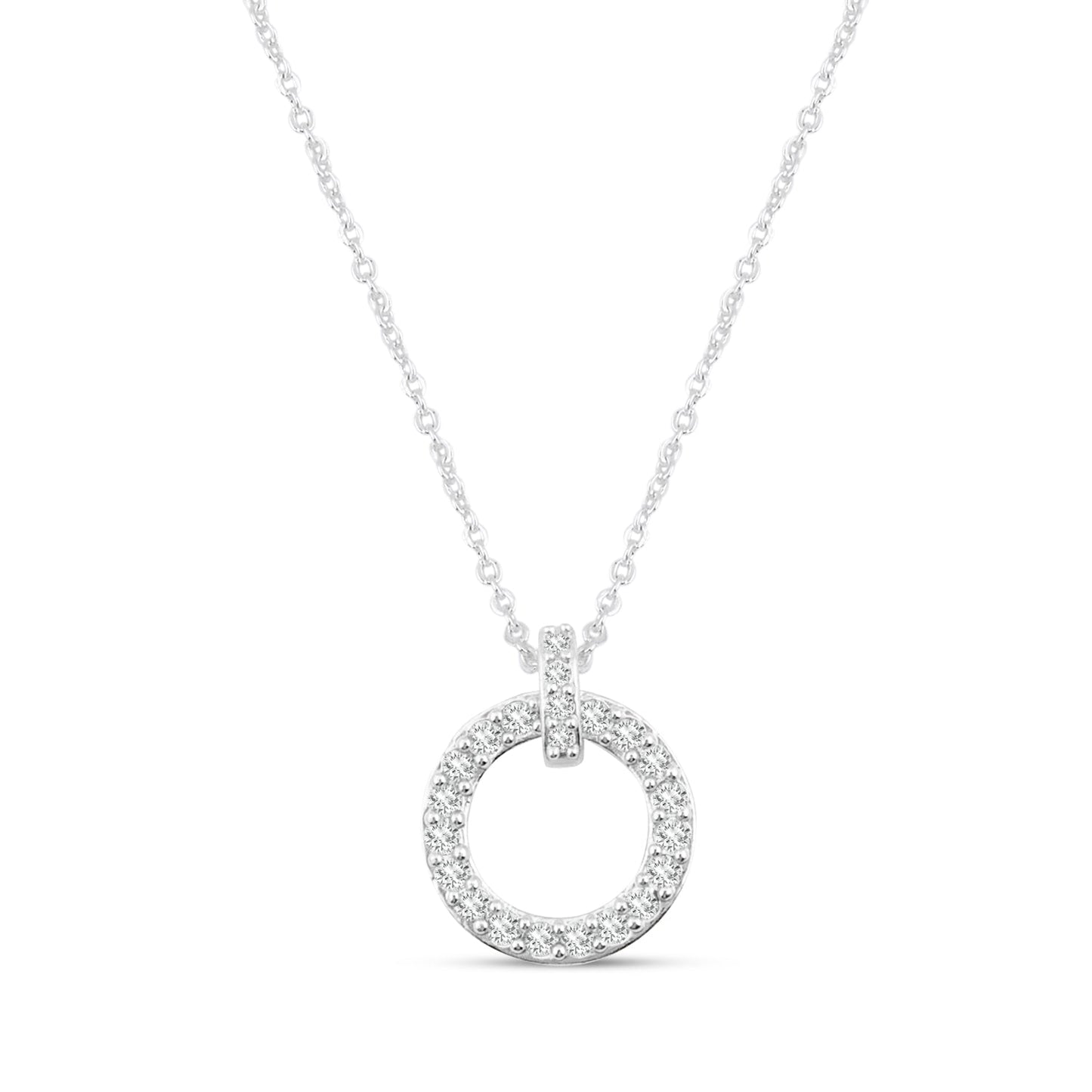 London Women Sterling Silver-plated Cubic Zirconia Circle Pendant Necklace