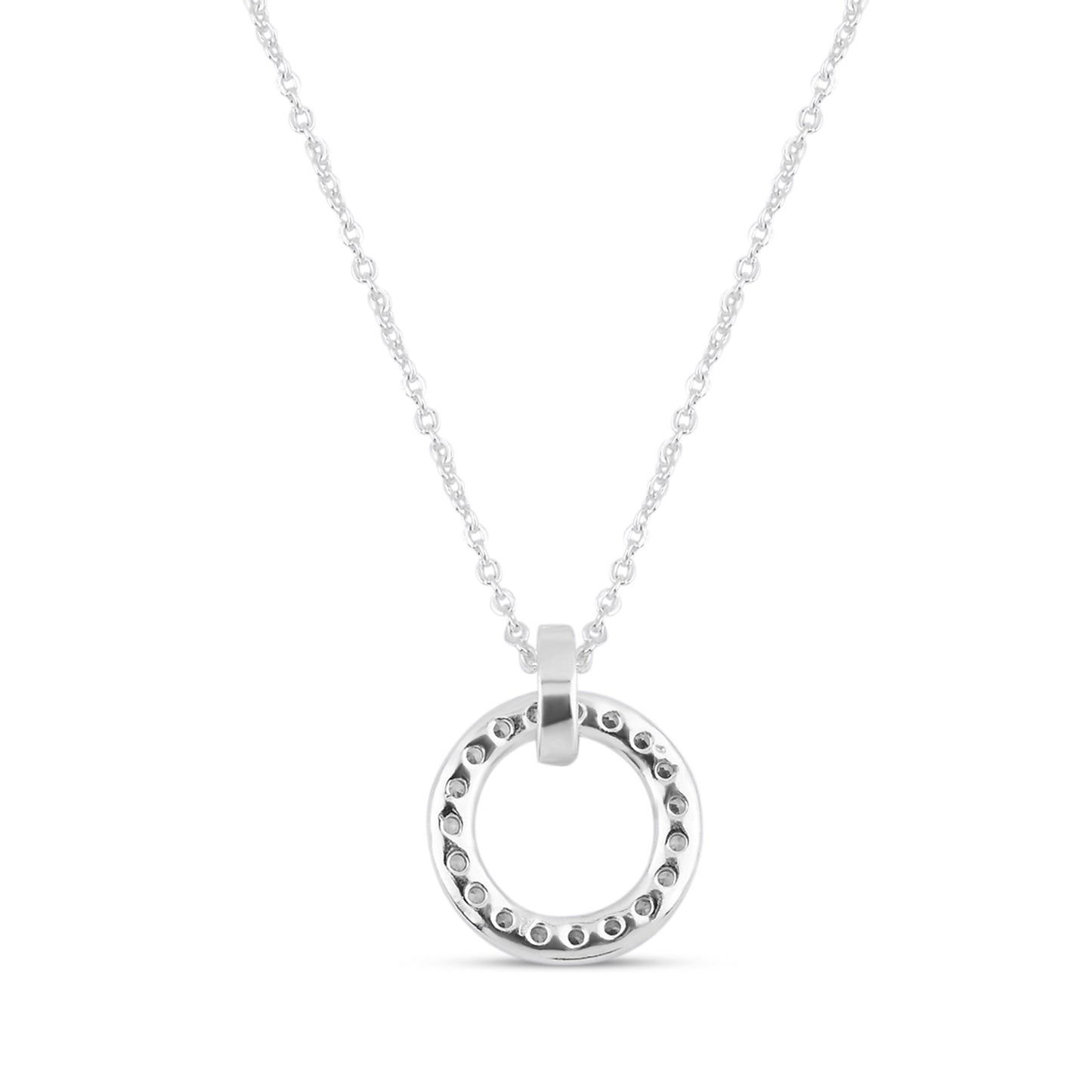 London Women Sterling Silver-plated Cubic Zirconia Circle Pendant Necklace