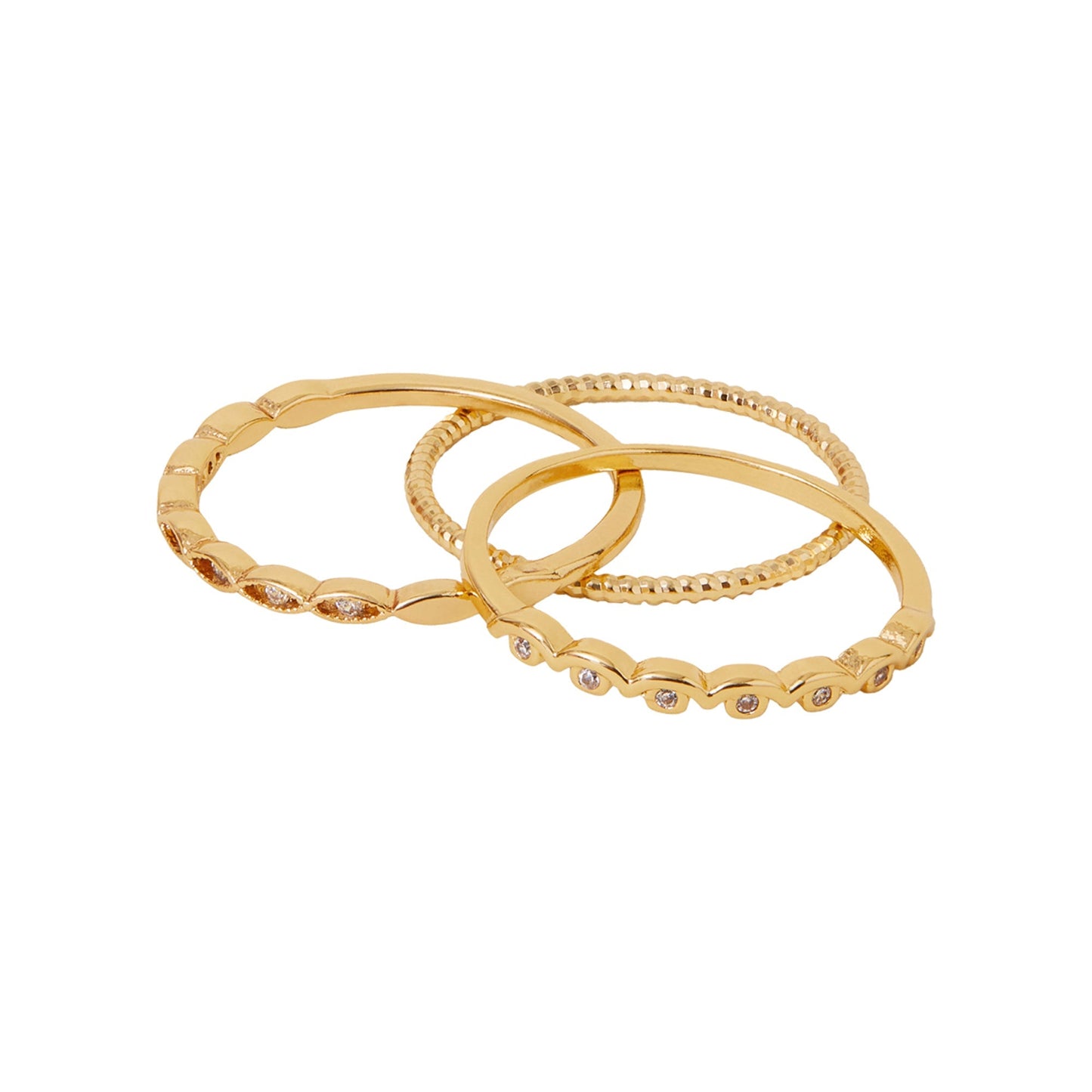 Real Gold Plated Sparkle Rings Pack Of 3-Medium