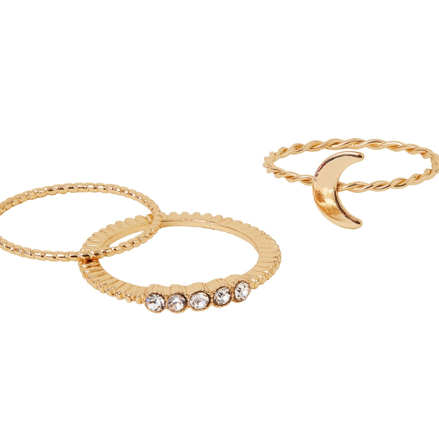 Gold Twist Moon Rings Pack Of 3-Medium