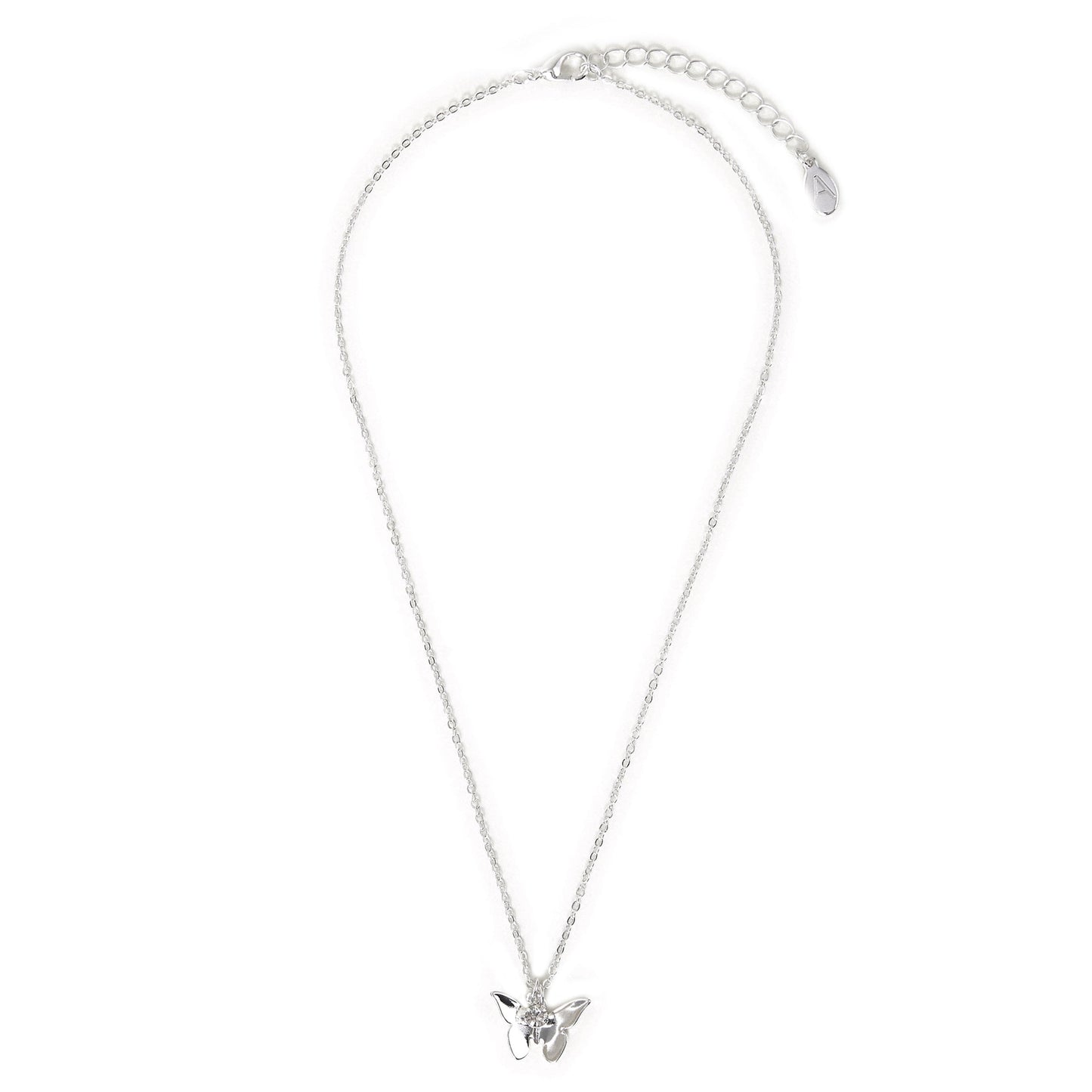 Silver Solid Butterfly Pendant Necklace