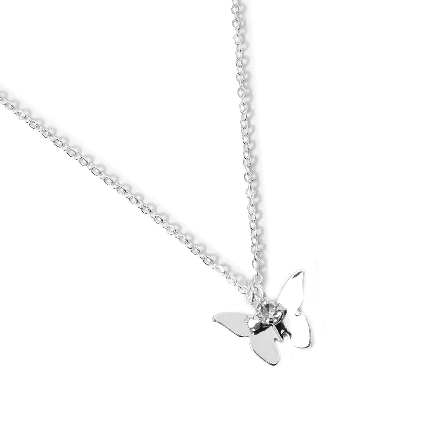 Silver Solid Butterfly Pendant Necklace