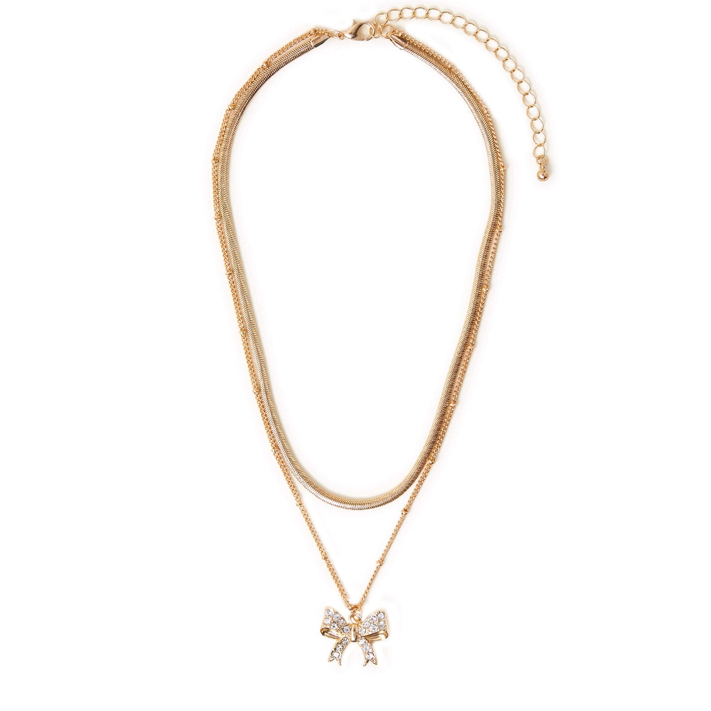 Gold Layered Pave Bow Pendant Necklace