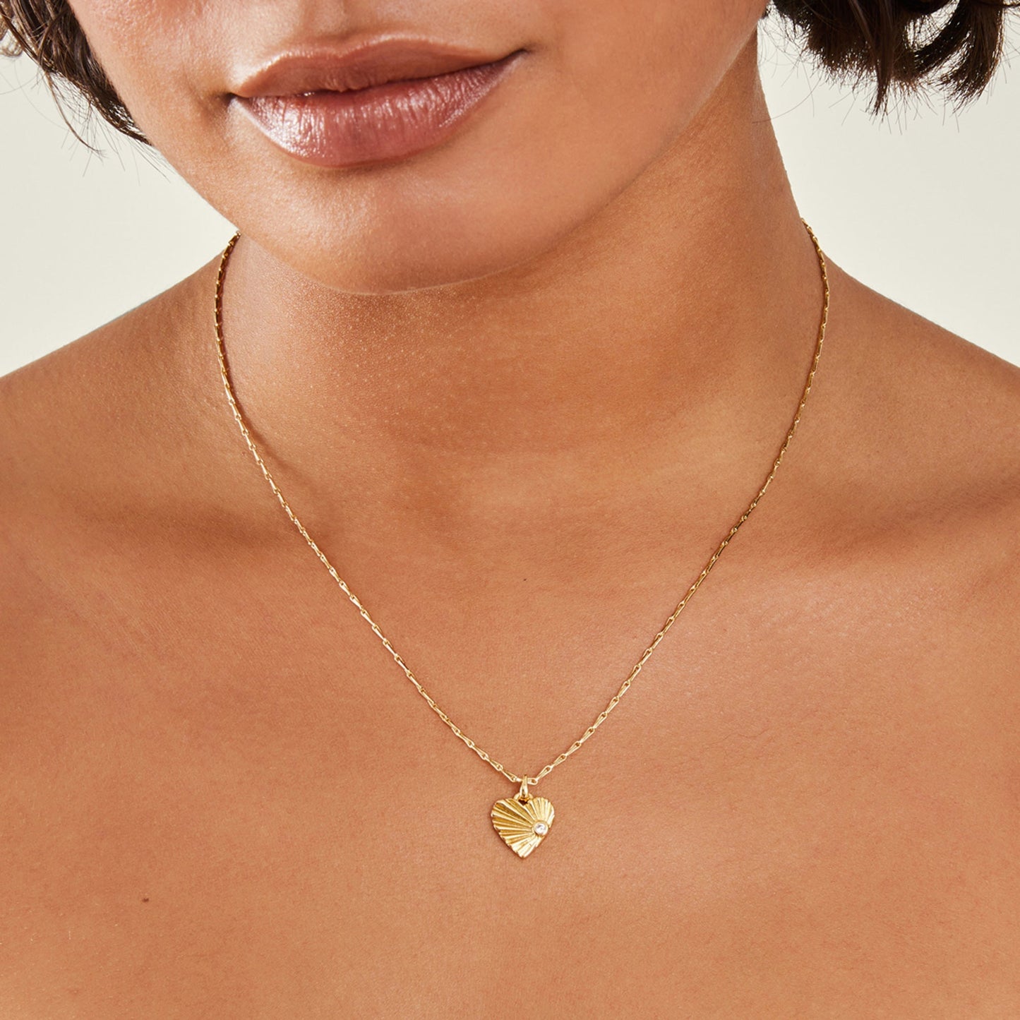 Real Gold Plated Cubic Zirconia Ray Heart Pendant Necklace