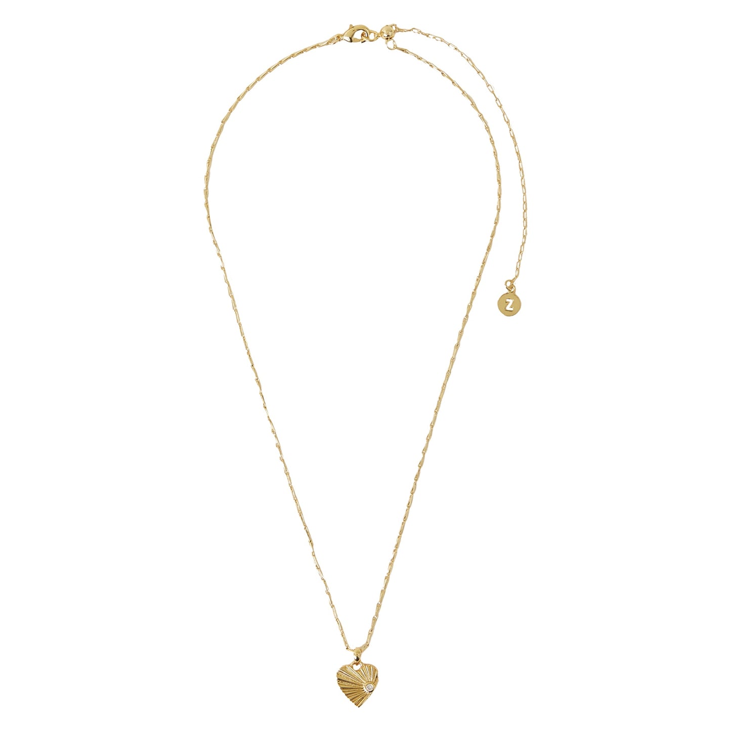 Real Gold Plated Cubic Zirconia Ray Heart Pendant Necklace