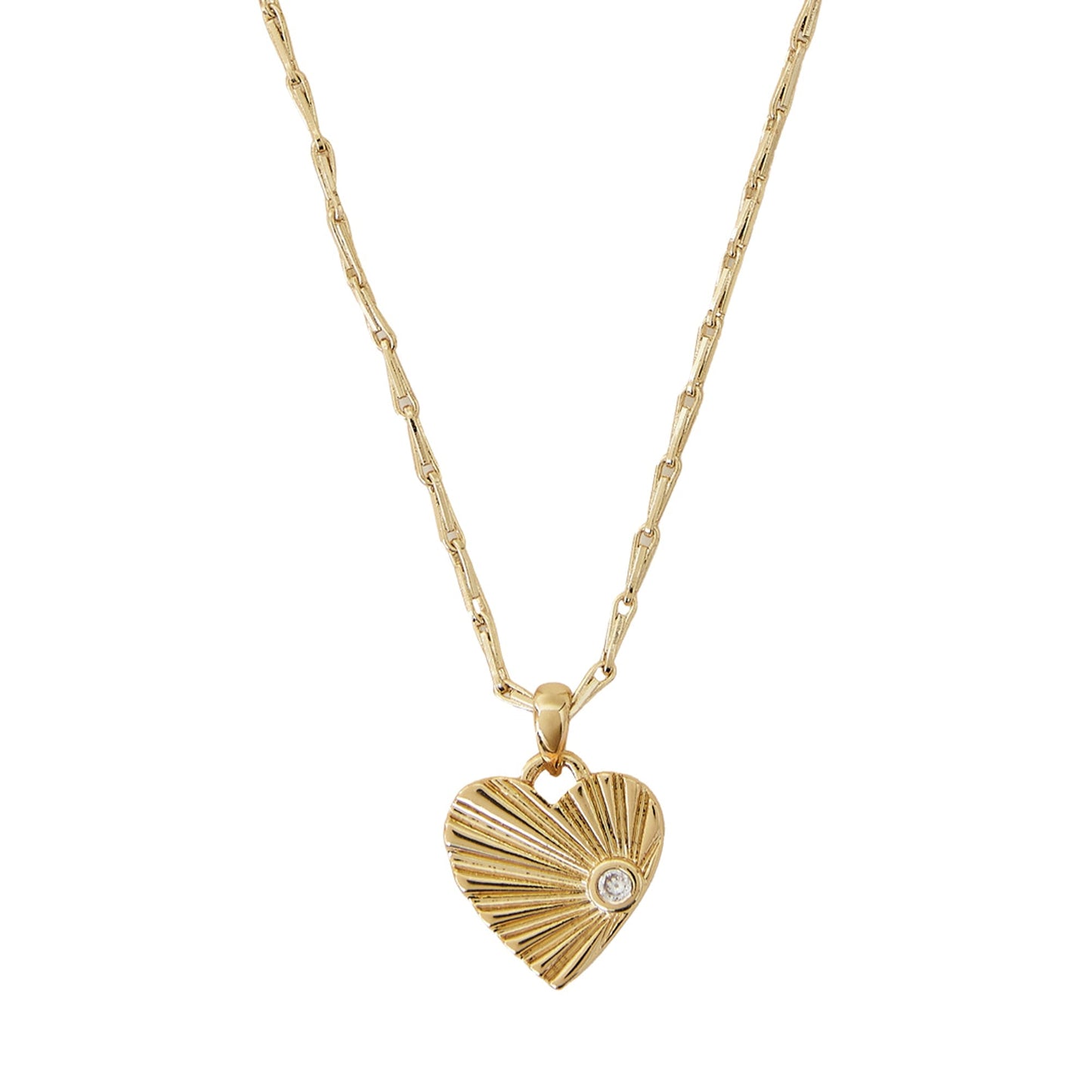 Real Gold Plated Cubic Zirconia Ray Heart Pendant Necklace