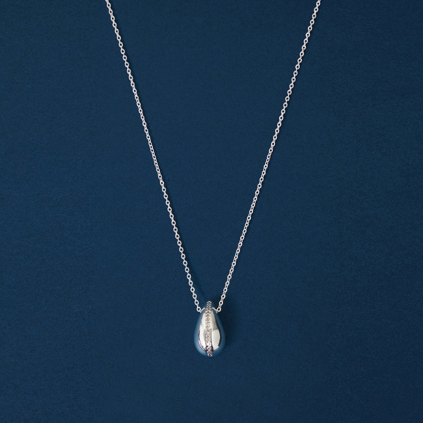 Sterling Silver-Plated Cubic Zirconia Teardrop Pearl Pendant Necklace