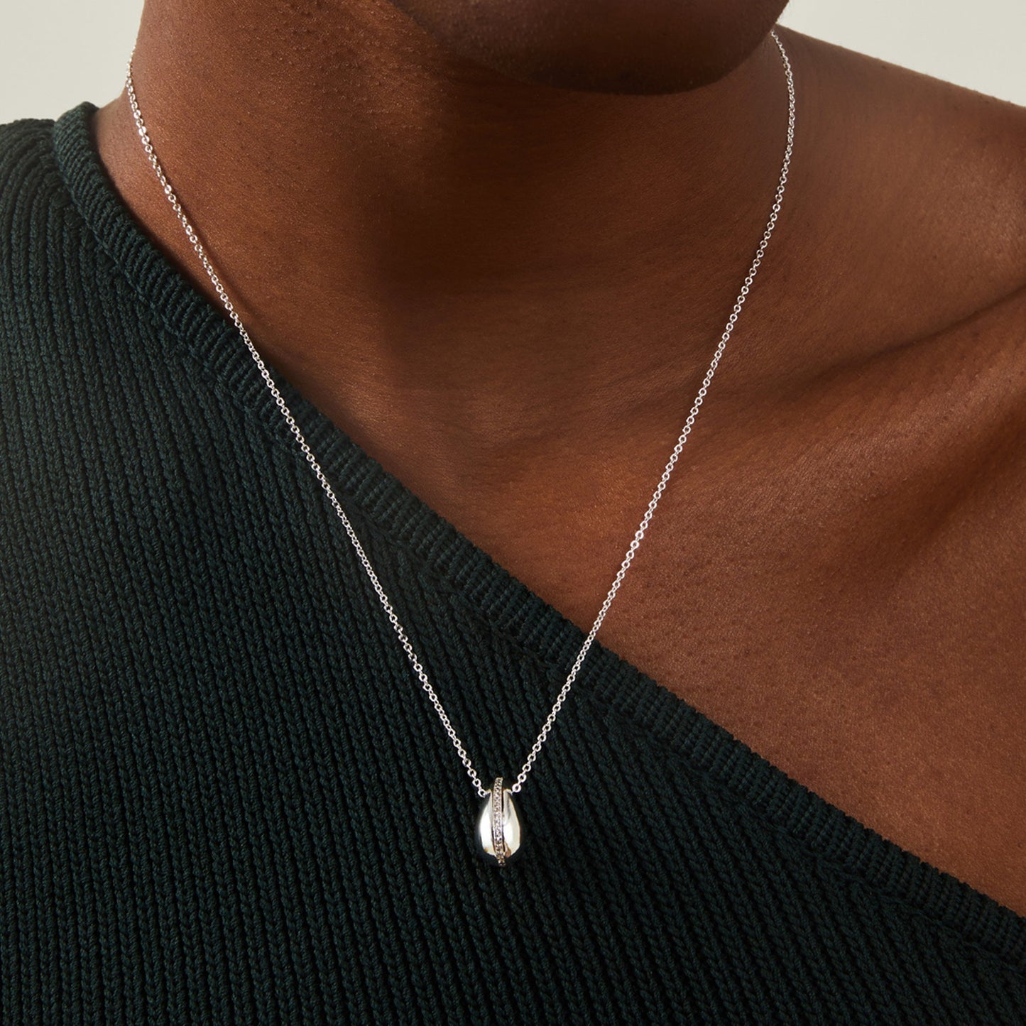 Sterling Silver-Plated Cubic Zirconia Teardrop Pearl Pendant Necklace