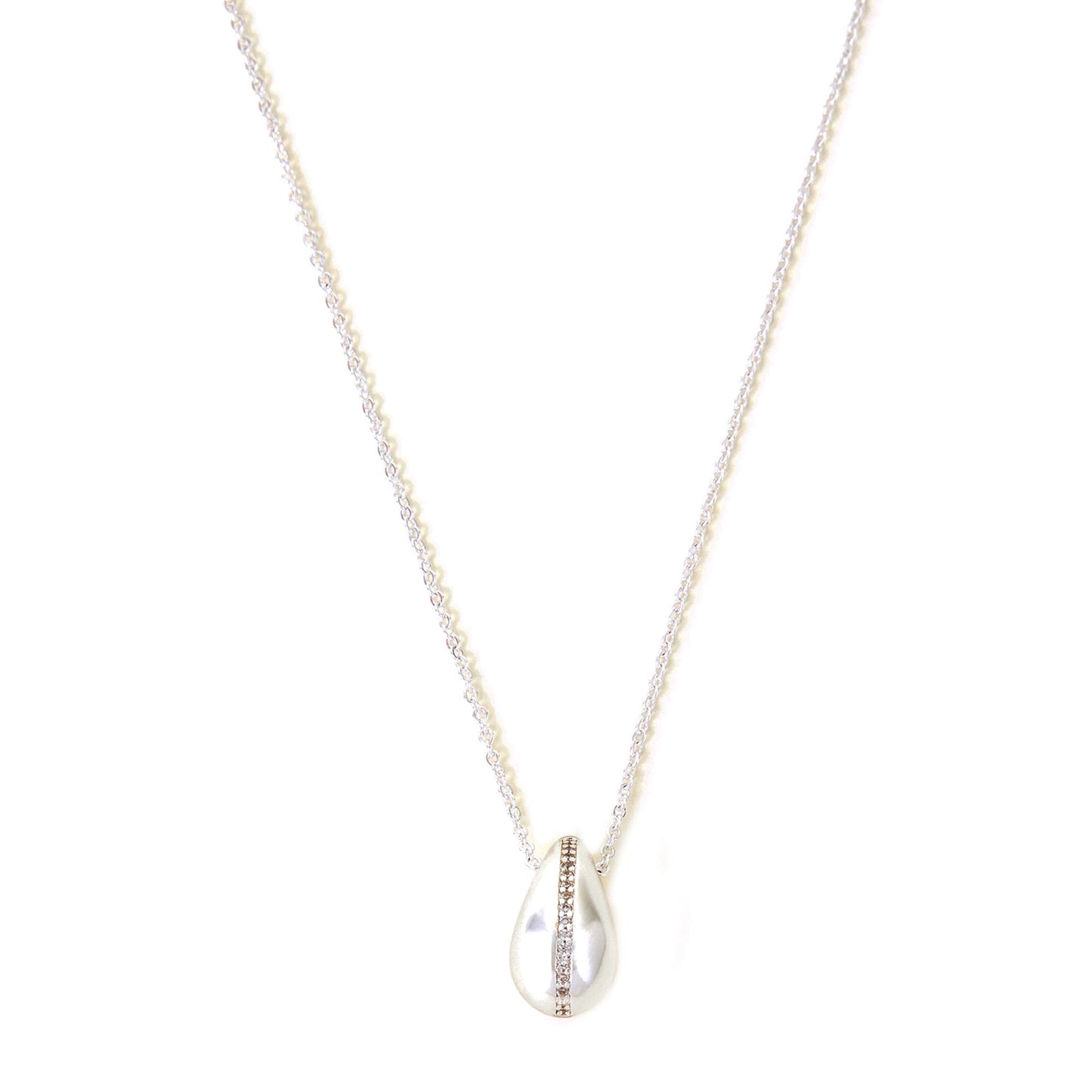 Sterling Silver-Plated Cubic Zirconia Teardrop Pearl Pendant Necklace
