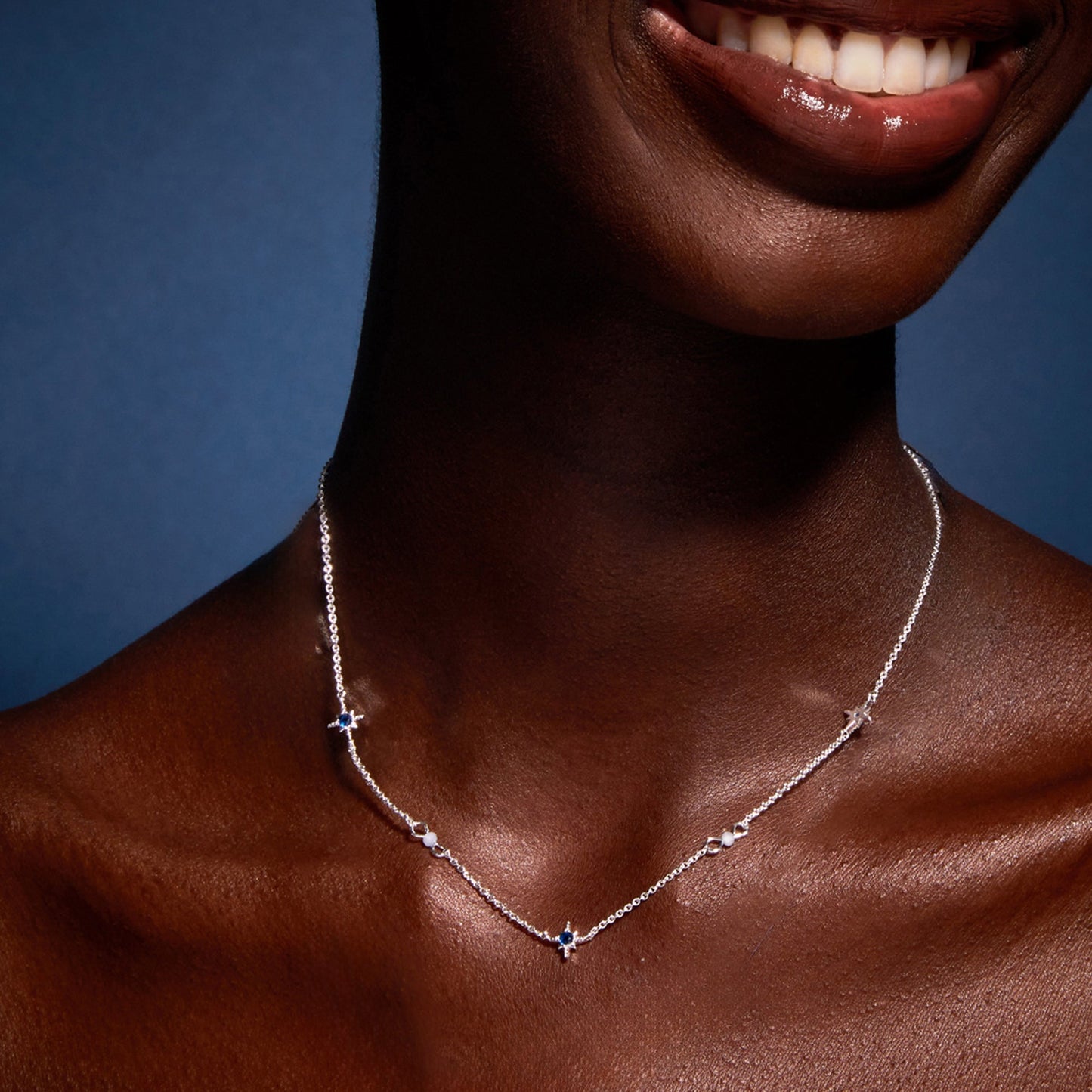 Sterling Silver-Plated Cubic Zirconia Star Station Necklace