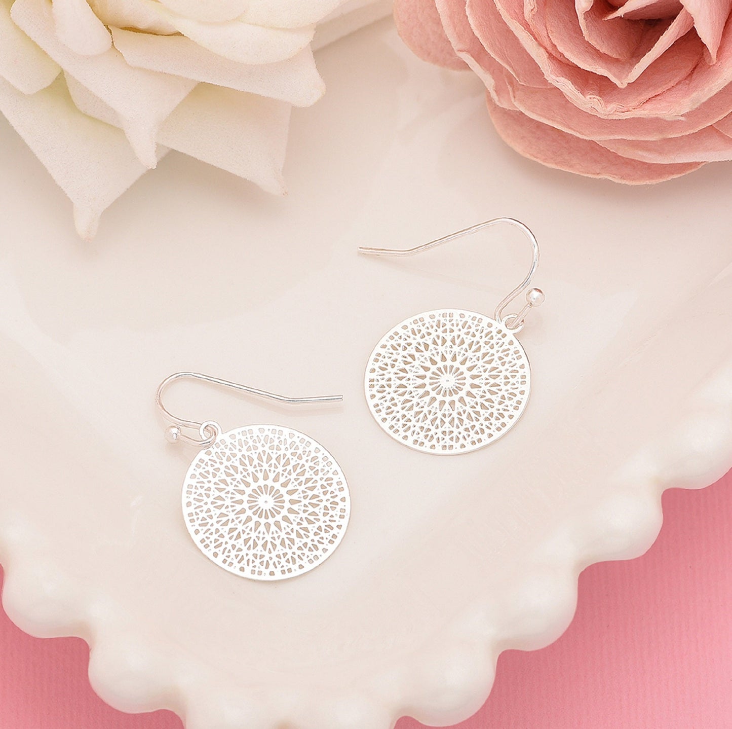 London Women's Silver Filigree Short Drop Earring