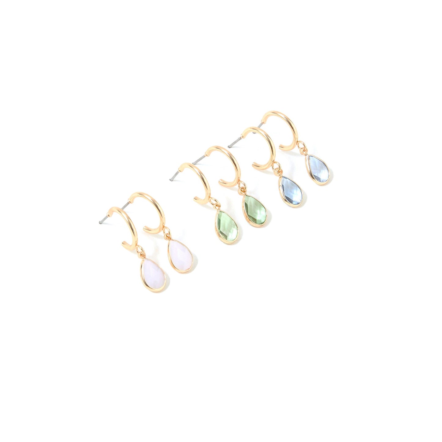 London Women's Blue Harvest Set of 3 Crystal Huggie Hoop Earring