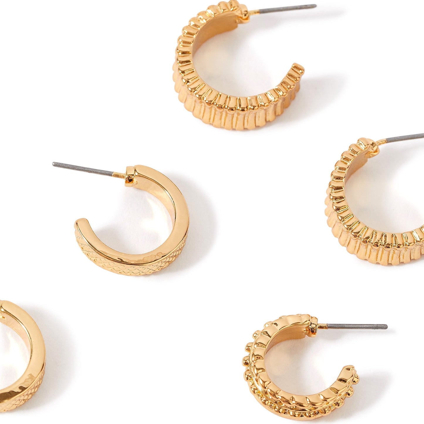 London Women's gold Super Classics Set of 3 Chunky Detailed Hoops Earring
