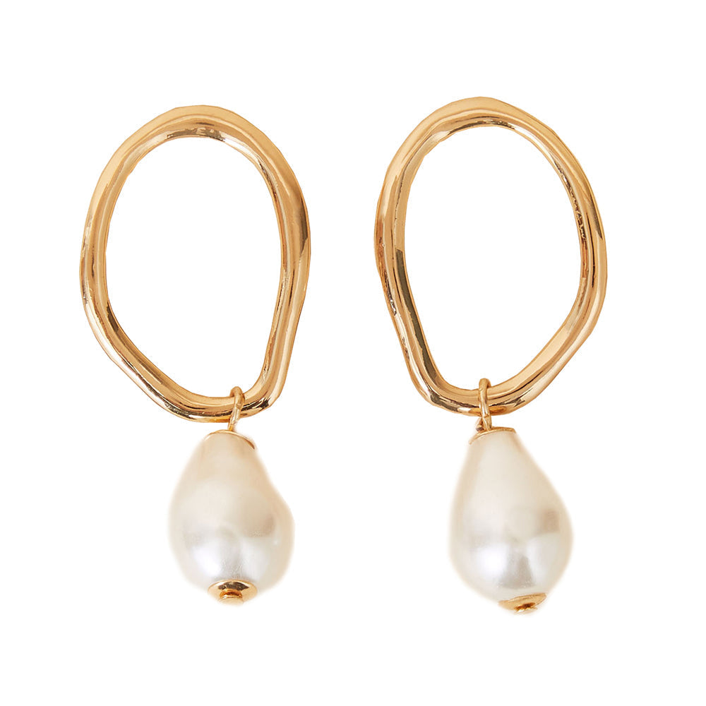 London Women's Oversized Circle Pearl Drop Earring