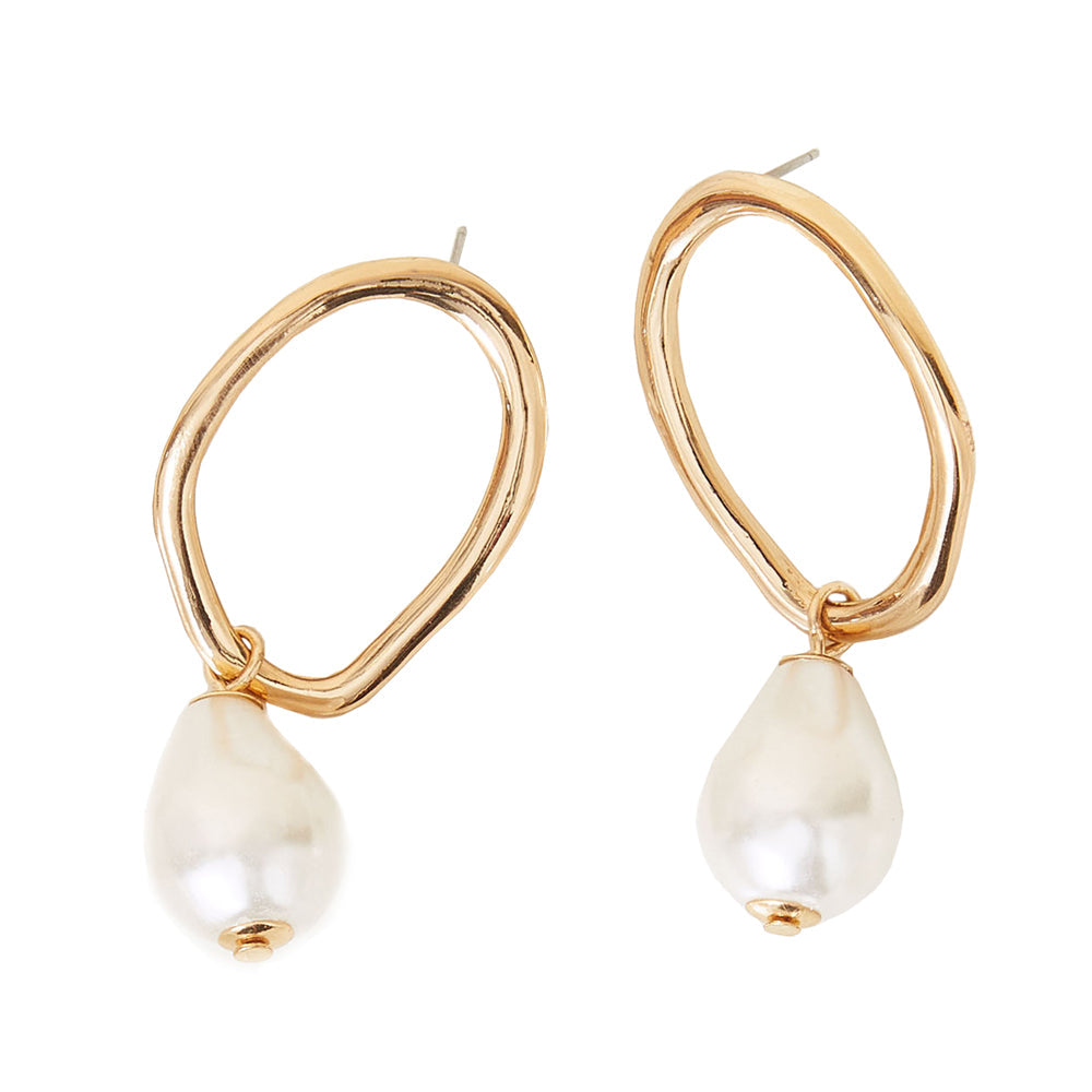 London Women's Oversized Circle Pearl Drop Earring