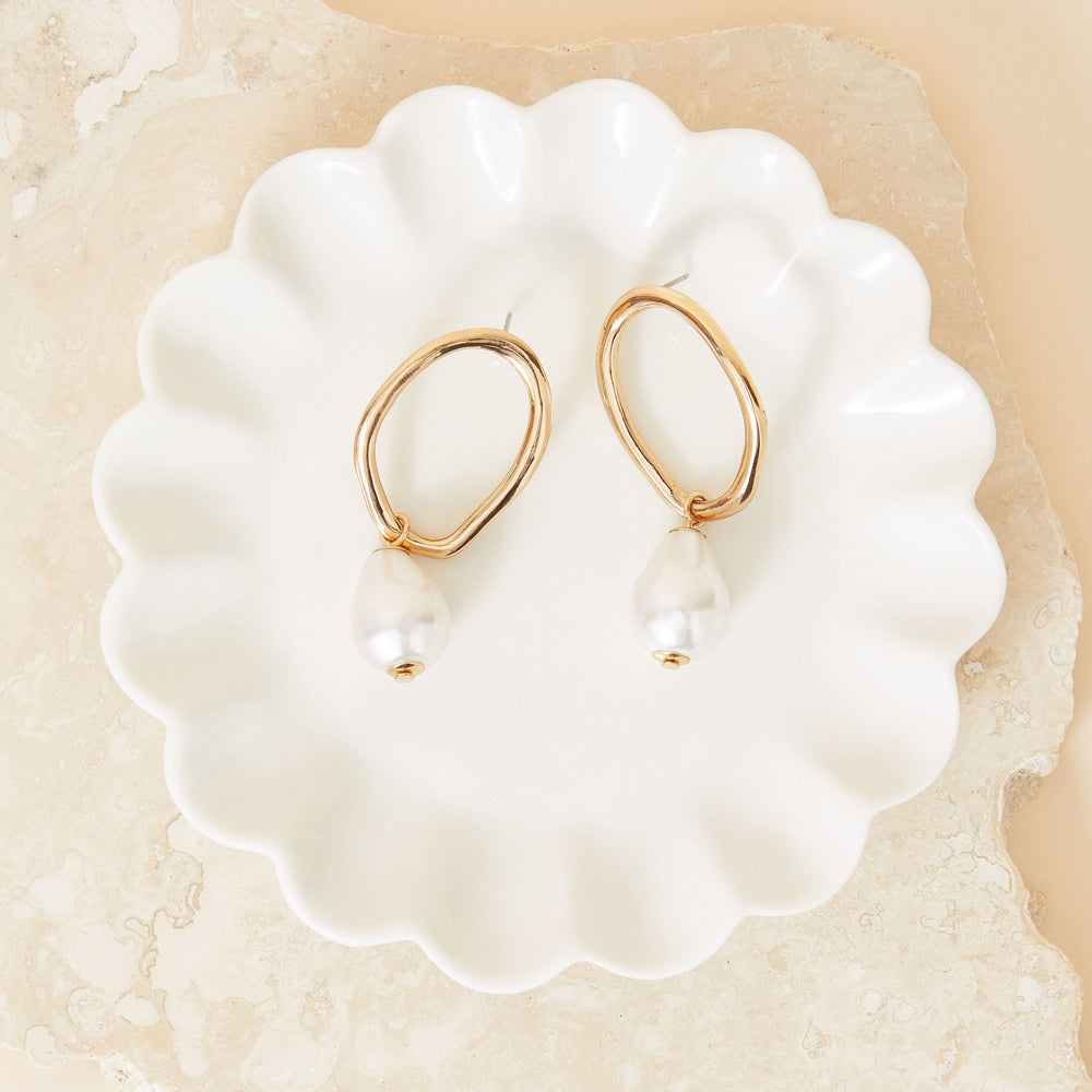 London Women's Oversized Circle Pearl Drop Earring