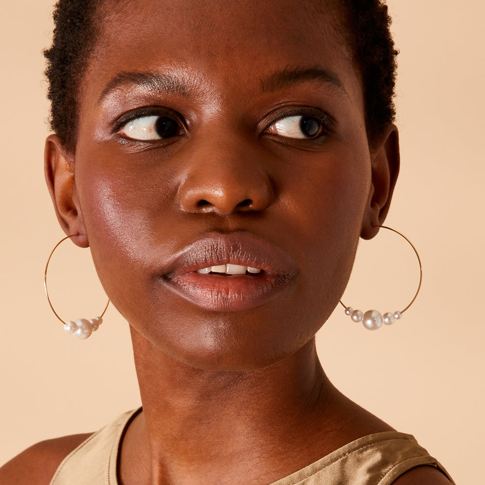 London Women's Oversized Pearl Hoop Earring pearl