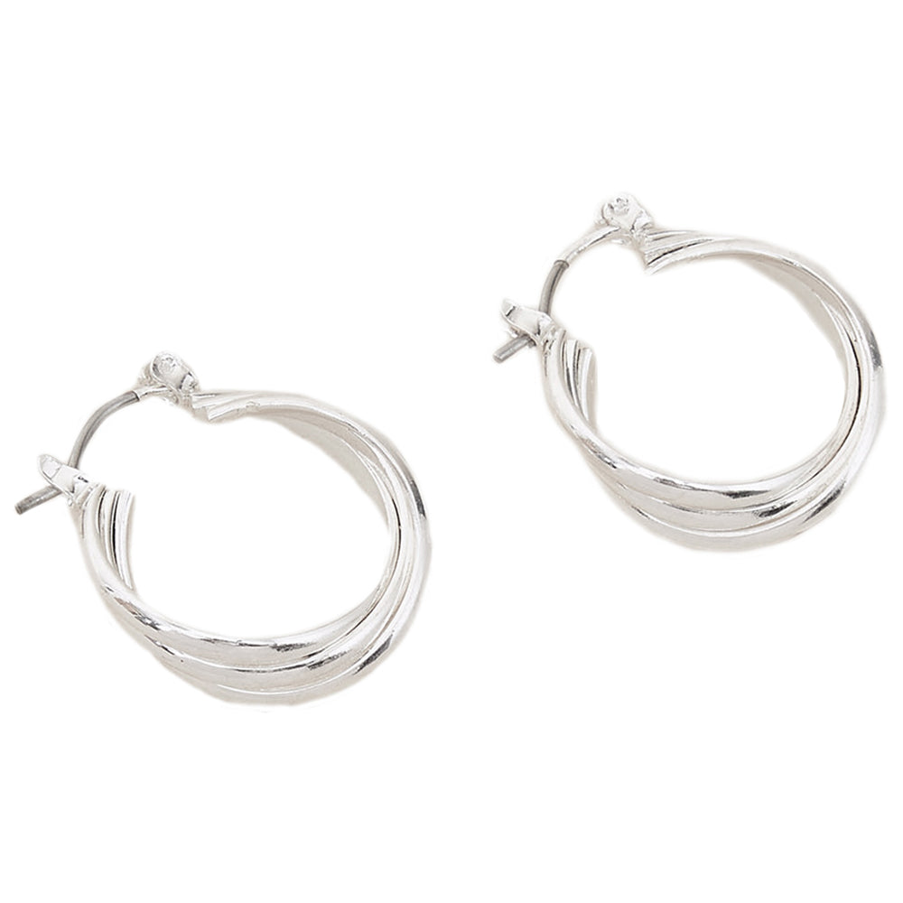 London Women's Silver Twisted Silver Hoop Earrings
