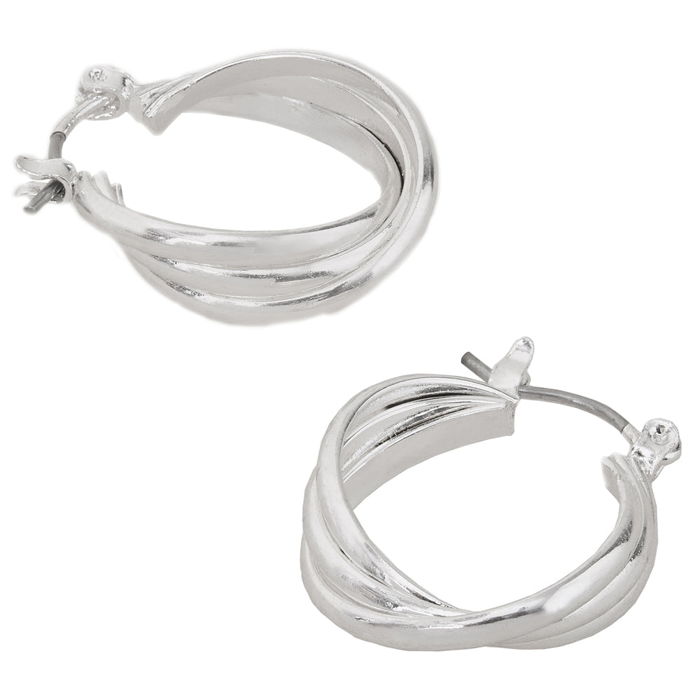 London Women's Silver Twisted Silver Hoop Earrings