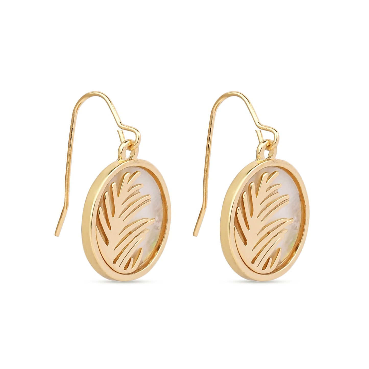 London Women's Gold Moonstone Circle Leaf Earring