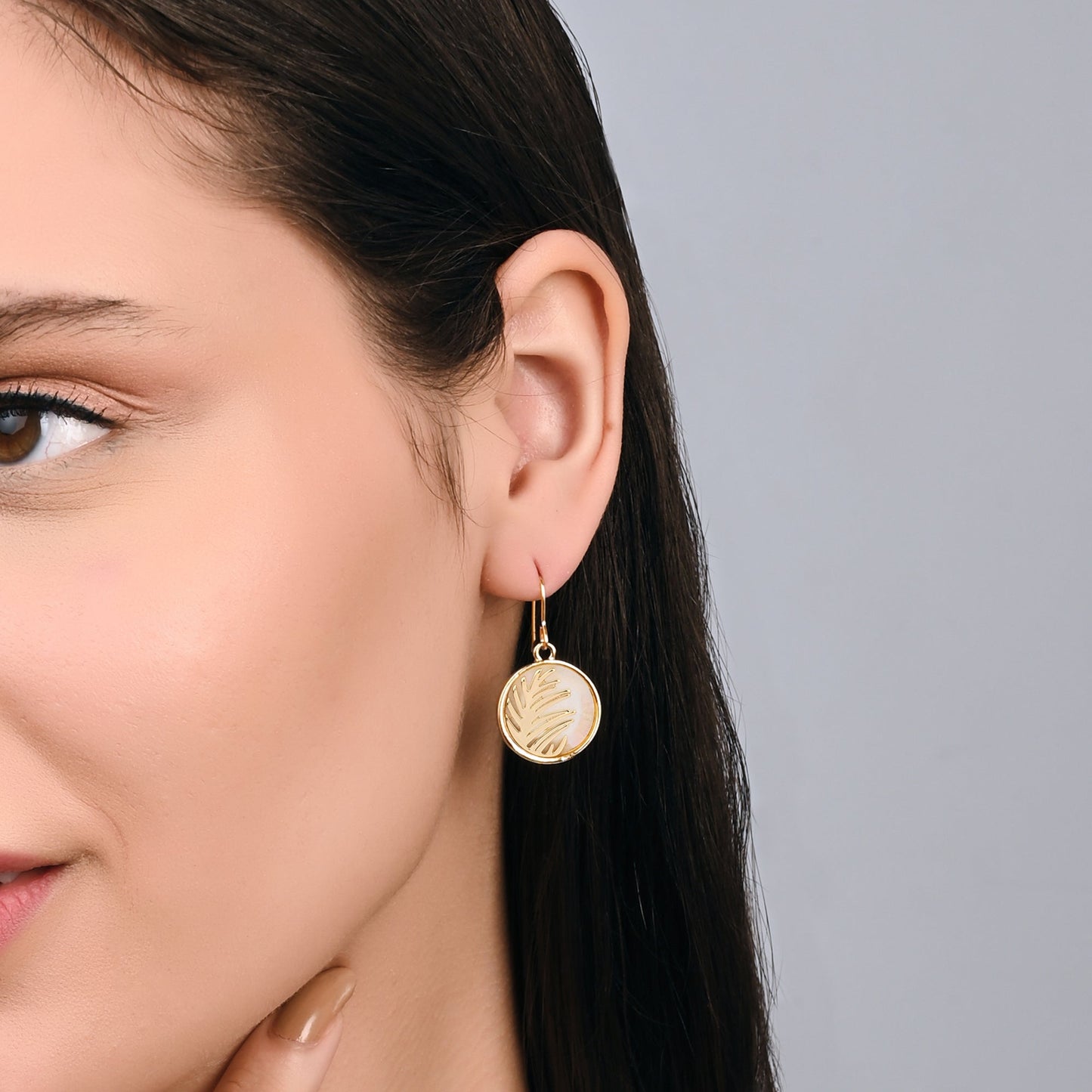 London Women's Gold Moonstone Circle Leaf Earring
