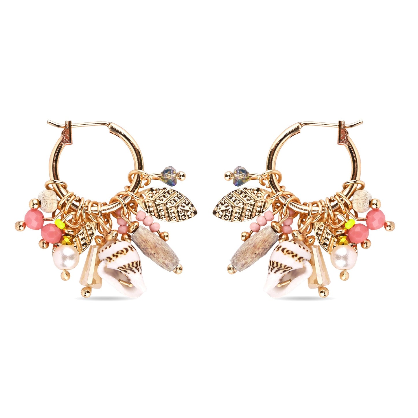 London Women's Multi Shell Multi Beaded Hoop Earring