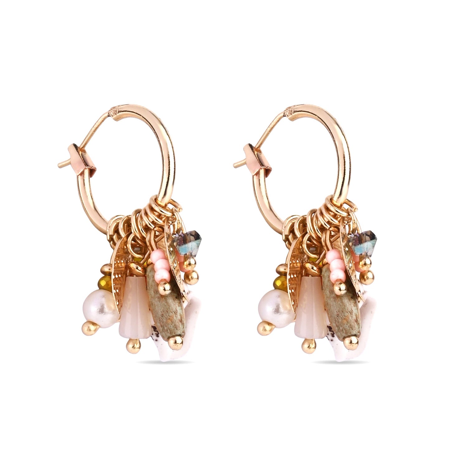 London Women's Multi Shell Multi Beaded Hoop Earring