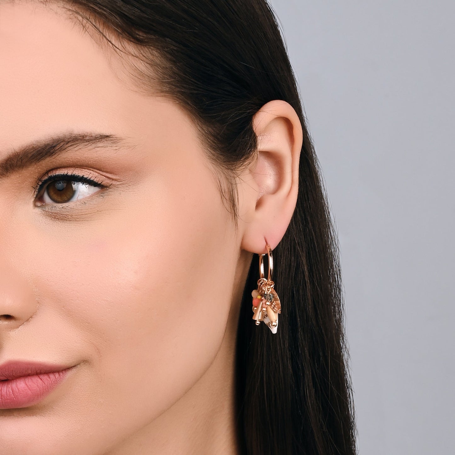 London Women's Multi Shell Multi Beaded Hoop Earring