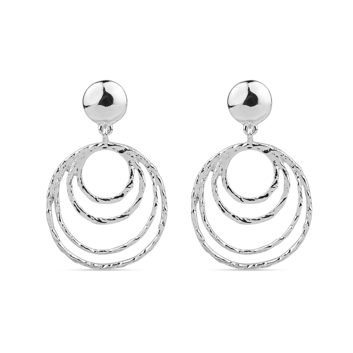 London Women's Silver Textured Circles Statement Earring
