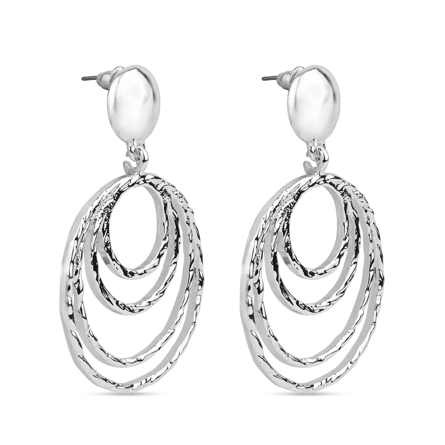 London Women's Silver Textured Circles Statement Earring