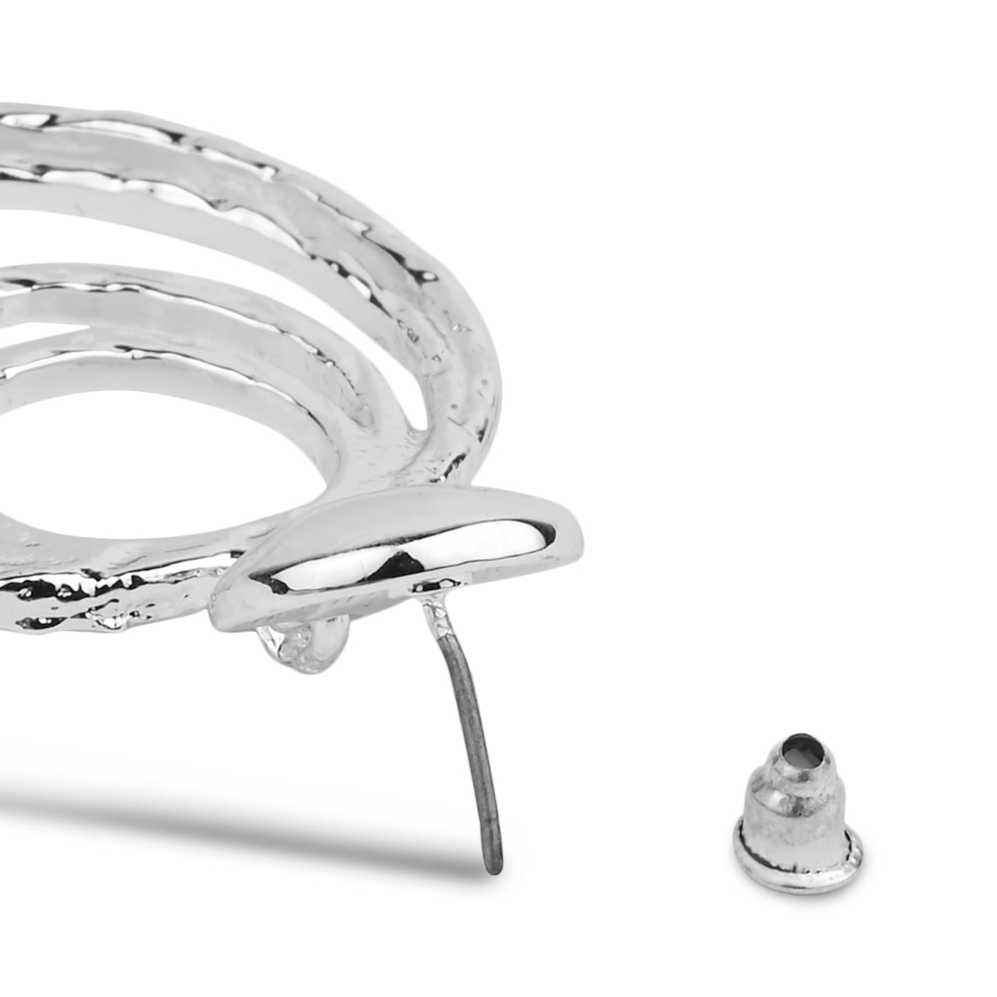 London Women's Silver Textured Circles Statement Earring