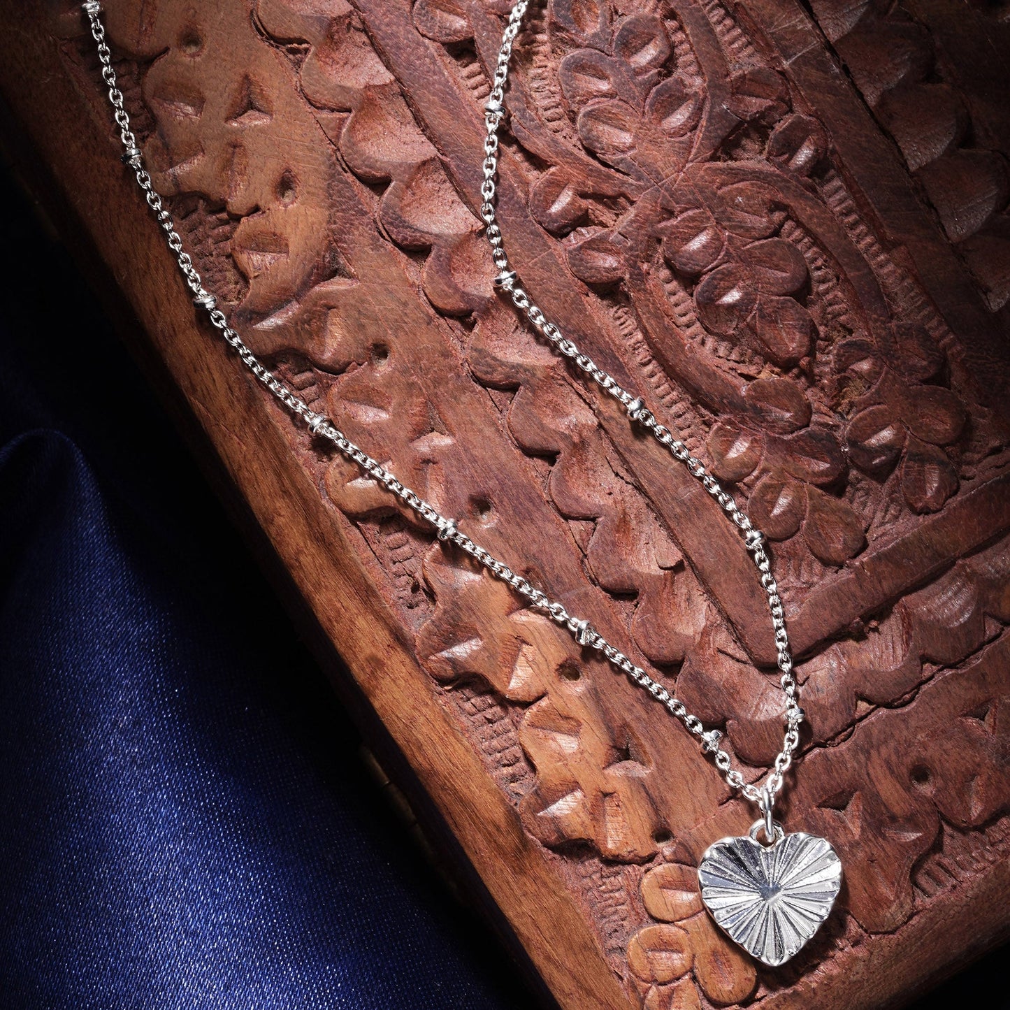 London Women's Silver Textured Heart Pendant Necklace