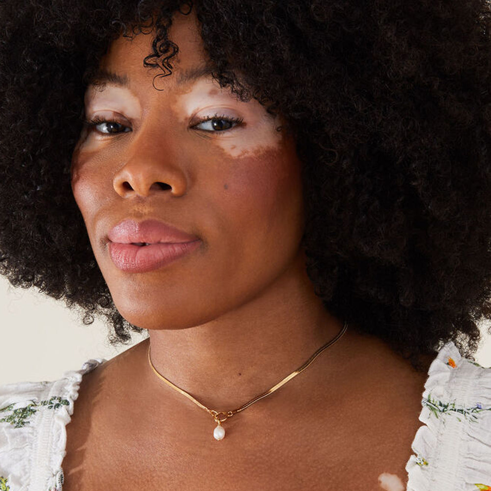 Real Gold Plated Pearl Z Herringbone Chain Pearl Pendant