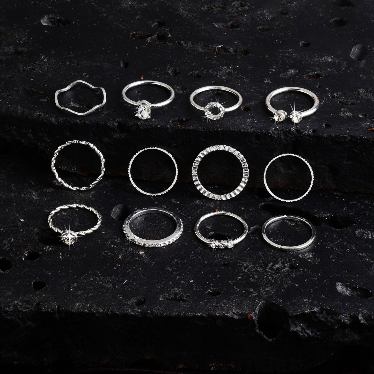 London Women's Silver Crystal Ring Pack Of 12 Large