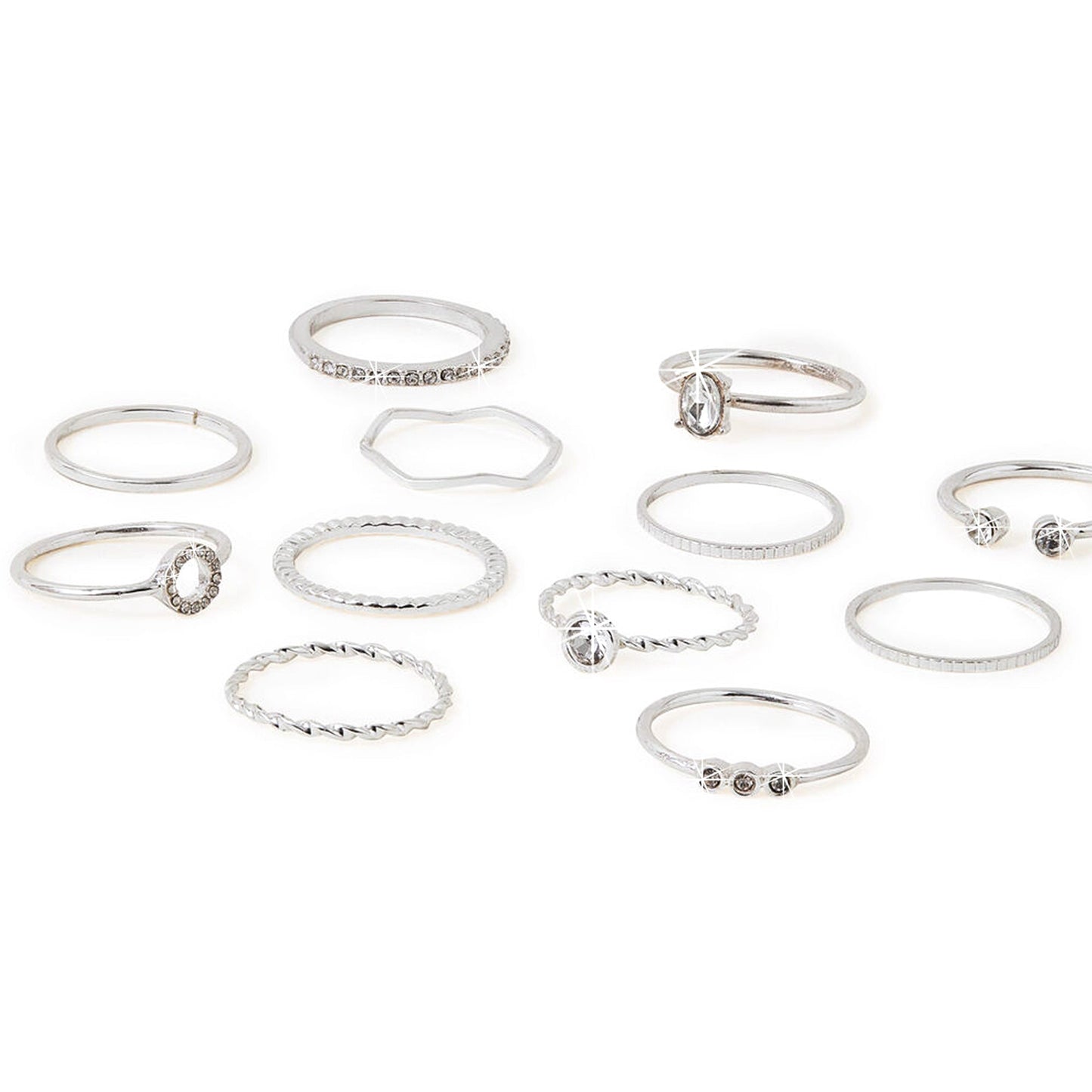 London Women's Silver Crystal Ring Pack Of 12 Large
