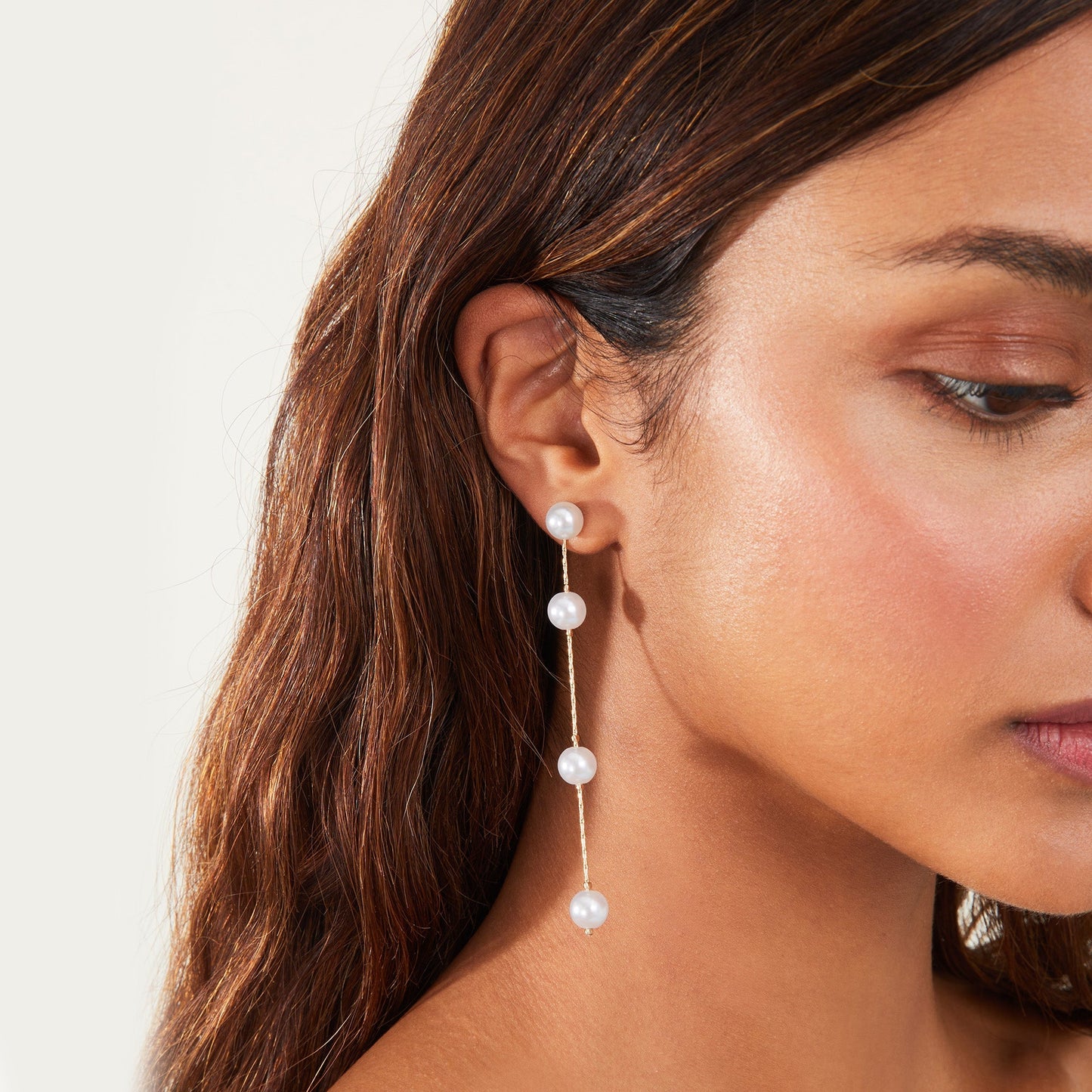 London Women's Pearl Station Long Drop Earring