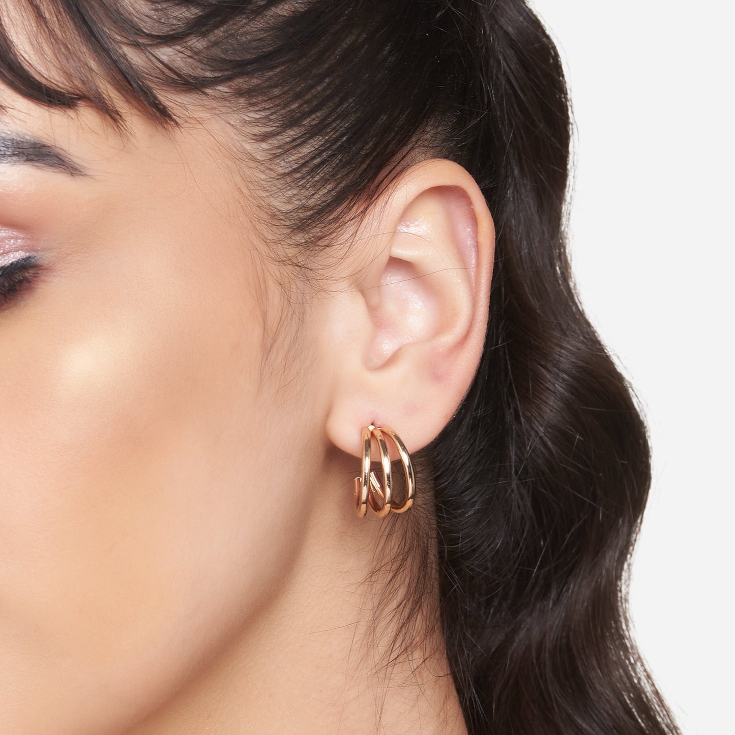 London Women's Gold Multi Hoop Earring