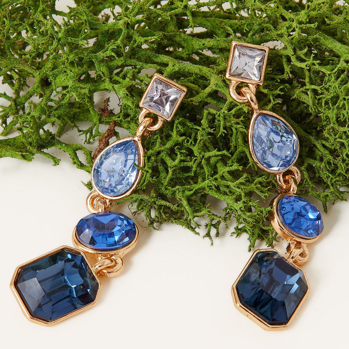 London Women's Eclectic Gem Long Drop Earrings Blue