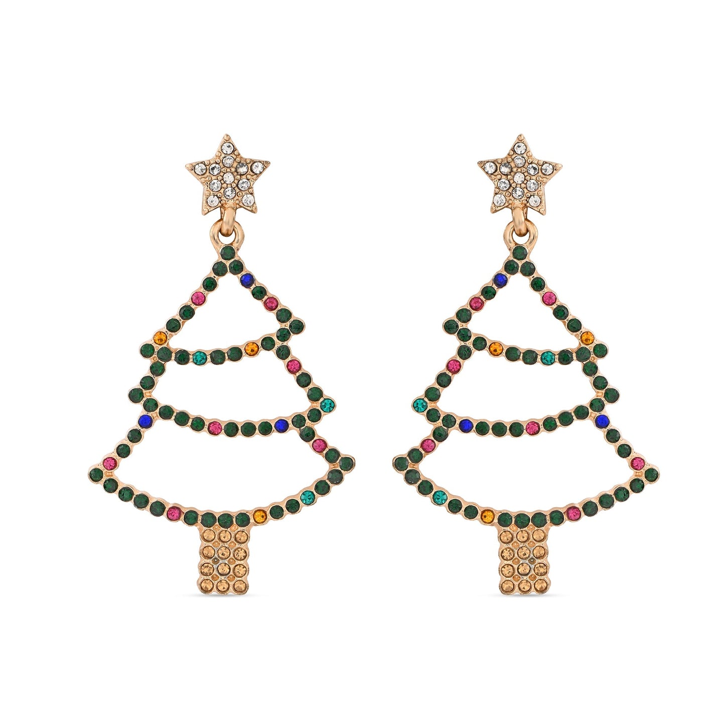 London Women's Cut Out Gem Christmas Tree Earrings