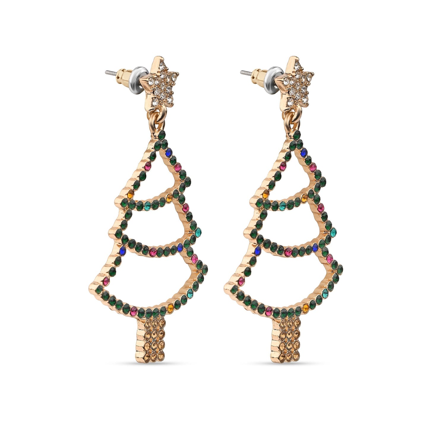 London Women's Cut Out Gem Christmas Tree Earrings